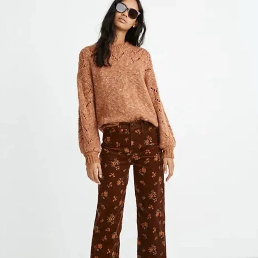 Madewell Bubble Sleeve Pullover Brown/Orange Sweater